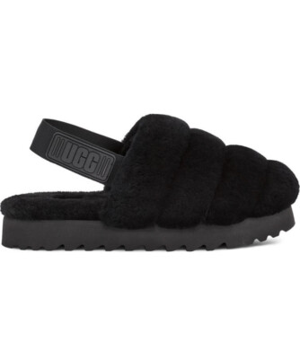 UGG Women's Super Fluff Slingback Slippers Black Size 7 NEW