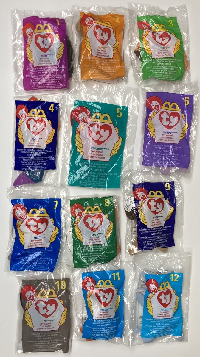 McDonalds 1998 Happy Meal Ty Toy Animal Set of 12 New in