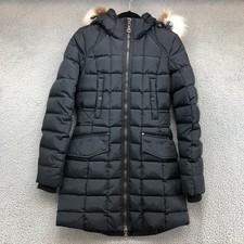 Pajar Phoenix Puffer Coat Womens Xs Black Fox Fur Hooded Quilted Mid Length
