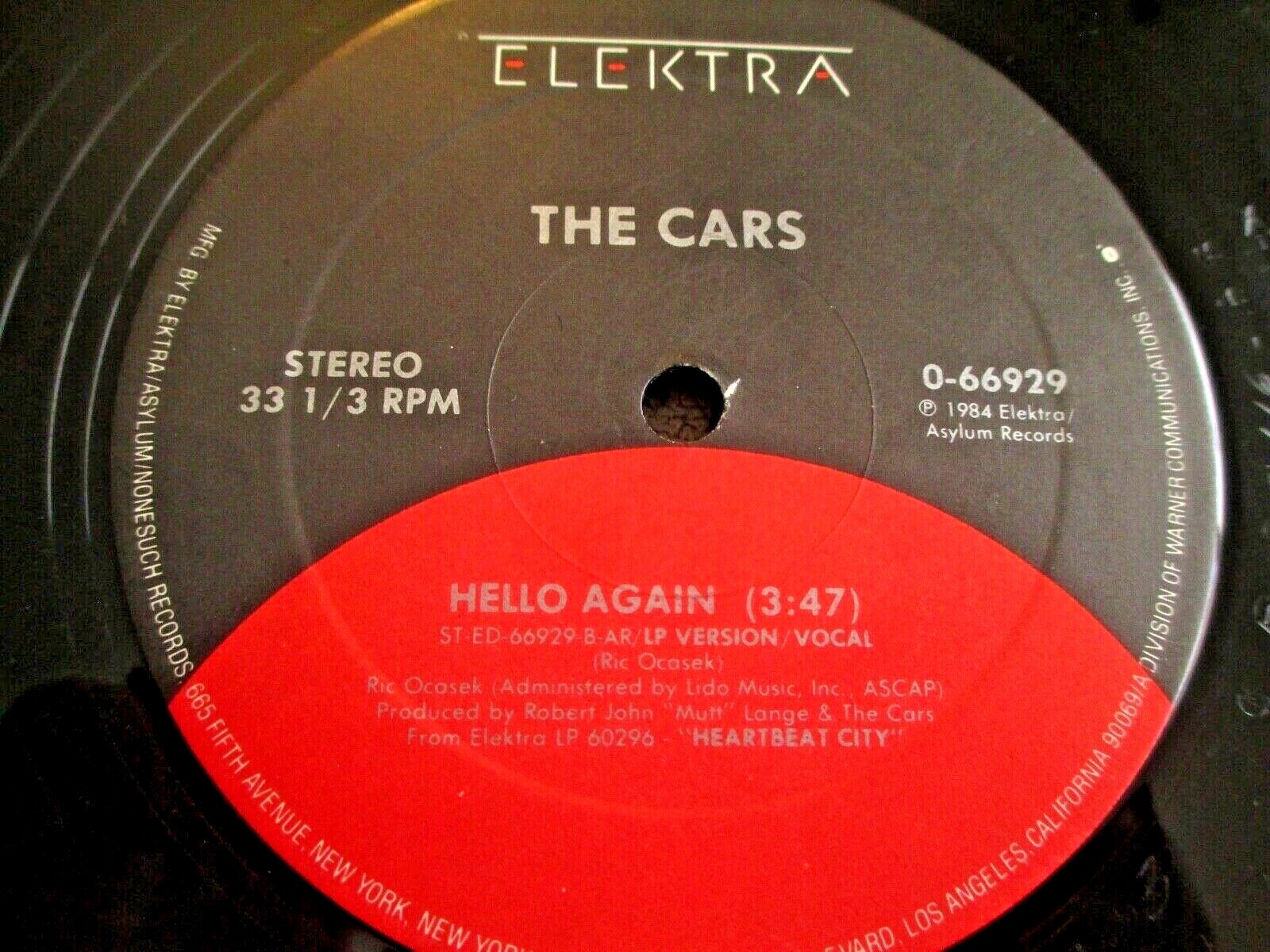 THE CARS HELLO AGAIN PROMO 12" SINGLE ELEKTRA 066929 Rare 3 Mixes