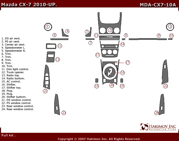PARA MAZDA CX-7 2010-2013 INTERIOR NUEVO JUEGO MADERA CARBONO ALUMINIO TABLERO MOLDURAS KIT Foto 2 de 4