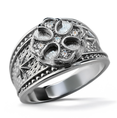 #ad Sterling Silver Men#x27;s Lab Diamond Cross Signet Ring – Northern Star Band $232.31