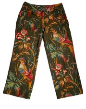 Tommy Hilfiger Tropical Peacock Print OliveTie Waist Pocketed Ankle Pants Sz 6