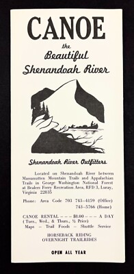 1970s Canoe Shenandoah River Outfitters Horseback Riding VA VTG Travel Brochure
