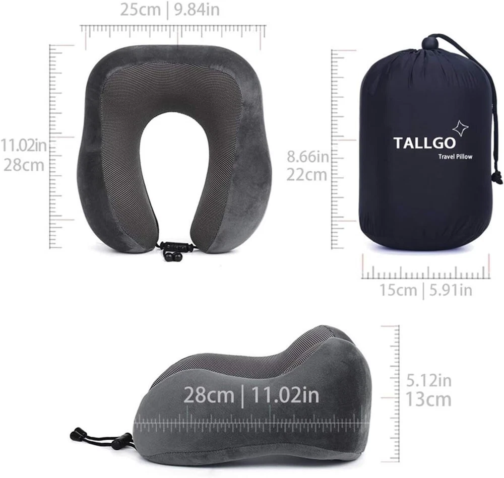 Travel Pillow, Best Memory Foam Neck Pillow Head Support Soft for Grey