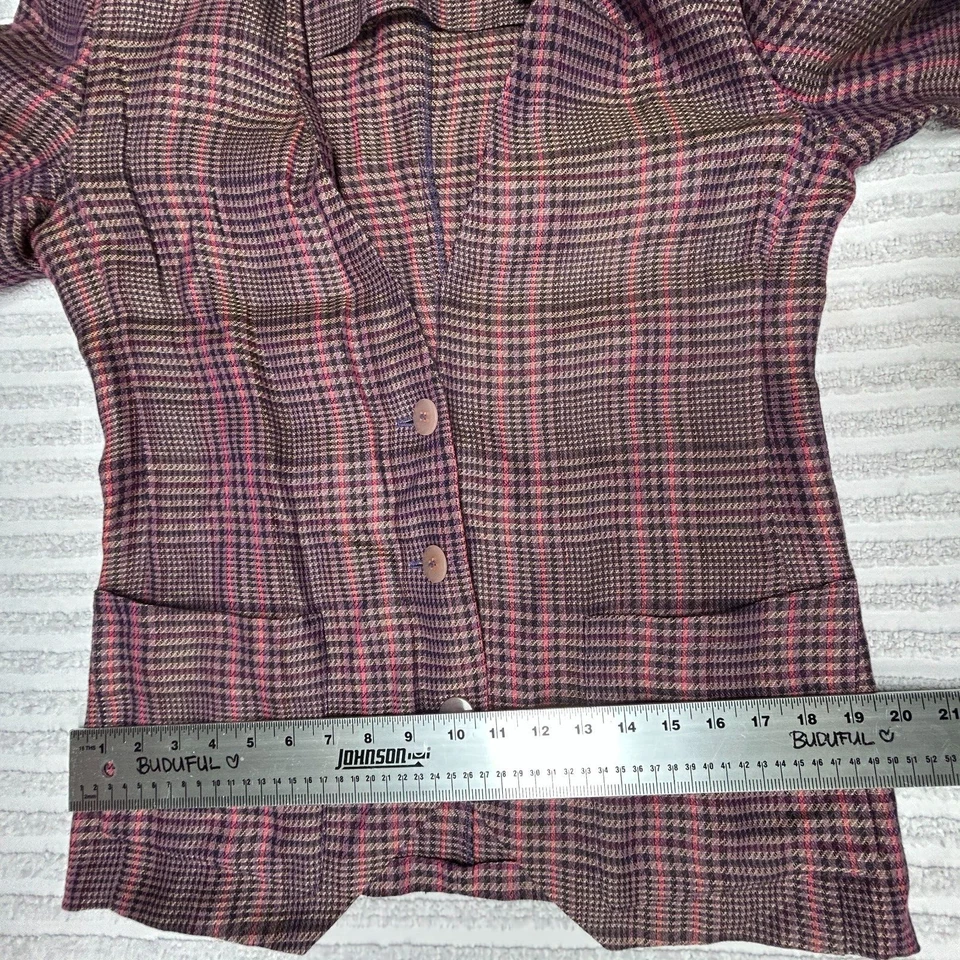 Giorgio Armani Womens Plaid Purple Pink Linen Career Blazer Jacket Size 8 Italy - Image 3 of 4