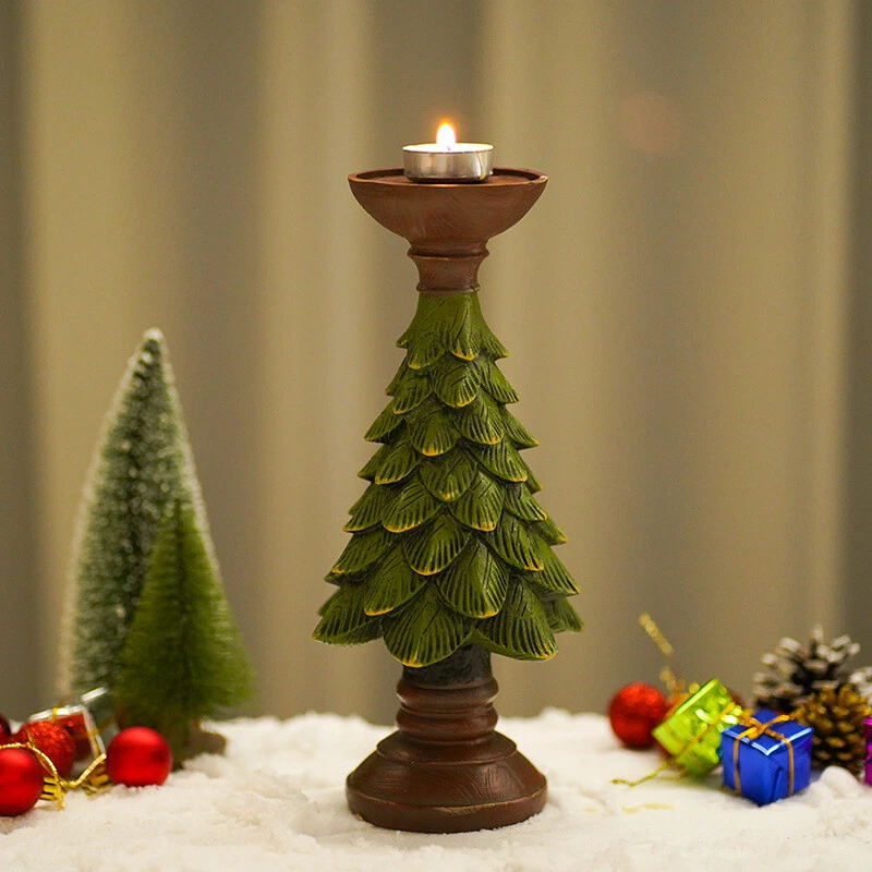 Vintage Christmas Tree Candle Holder Set Home Decoration Resin Candle Sticks - Image 3 of 4