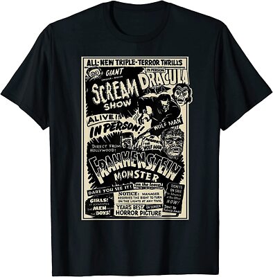 NEW! Horror Monsters Mummy Wolfman Dracula Frankenstein T-Shirt - MADE IN USA