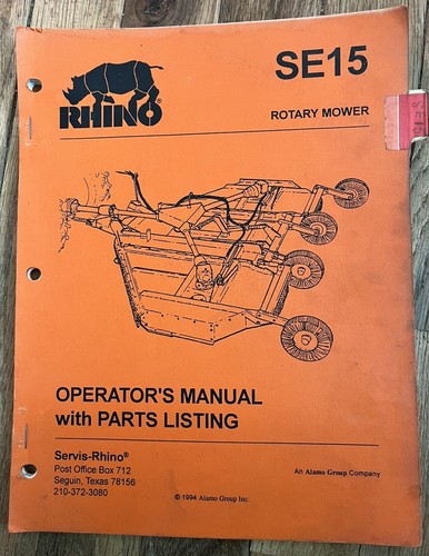 Rhino SE15 Rotary Mower 540 1000 RPM Operator's Manual with Parts ...