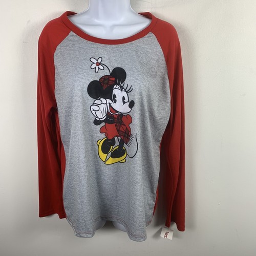 Disney Womens Sleep Shirt Sz L Red Gray 