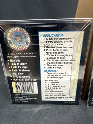 Vintage Set of 2 Sealed 1993 GRATEFUL DEAD Temporary Tattoos Collectible, EXC - Picture 8 of 17
