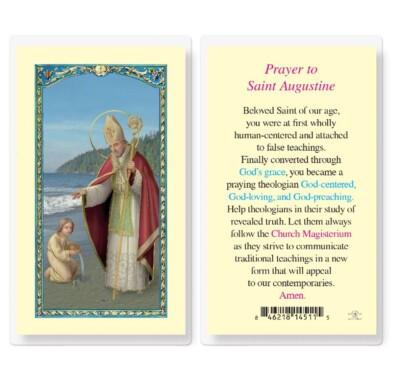Saint St. Augustine with Prayer to St Augustine - Laminated Holy Card E24-406