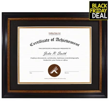 11x14 Diploma Document Certificate Frame for 8.5x11 Graduation Photo Black Gold