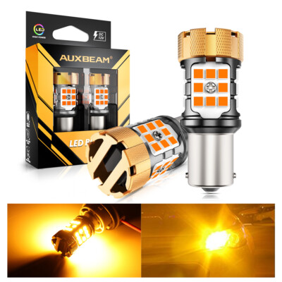 AUXBEAM BA15S 1156 Amber LED Turn Signal Light Bulb Error Free Amber 8000LM 50W