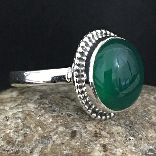 925 Sterling Silver Green Onyx Gem Rose Gold / Gold Plated Wedding Ring GRS-1161 - Picture 4 of 6