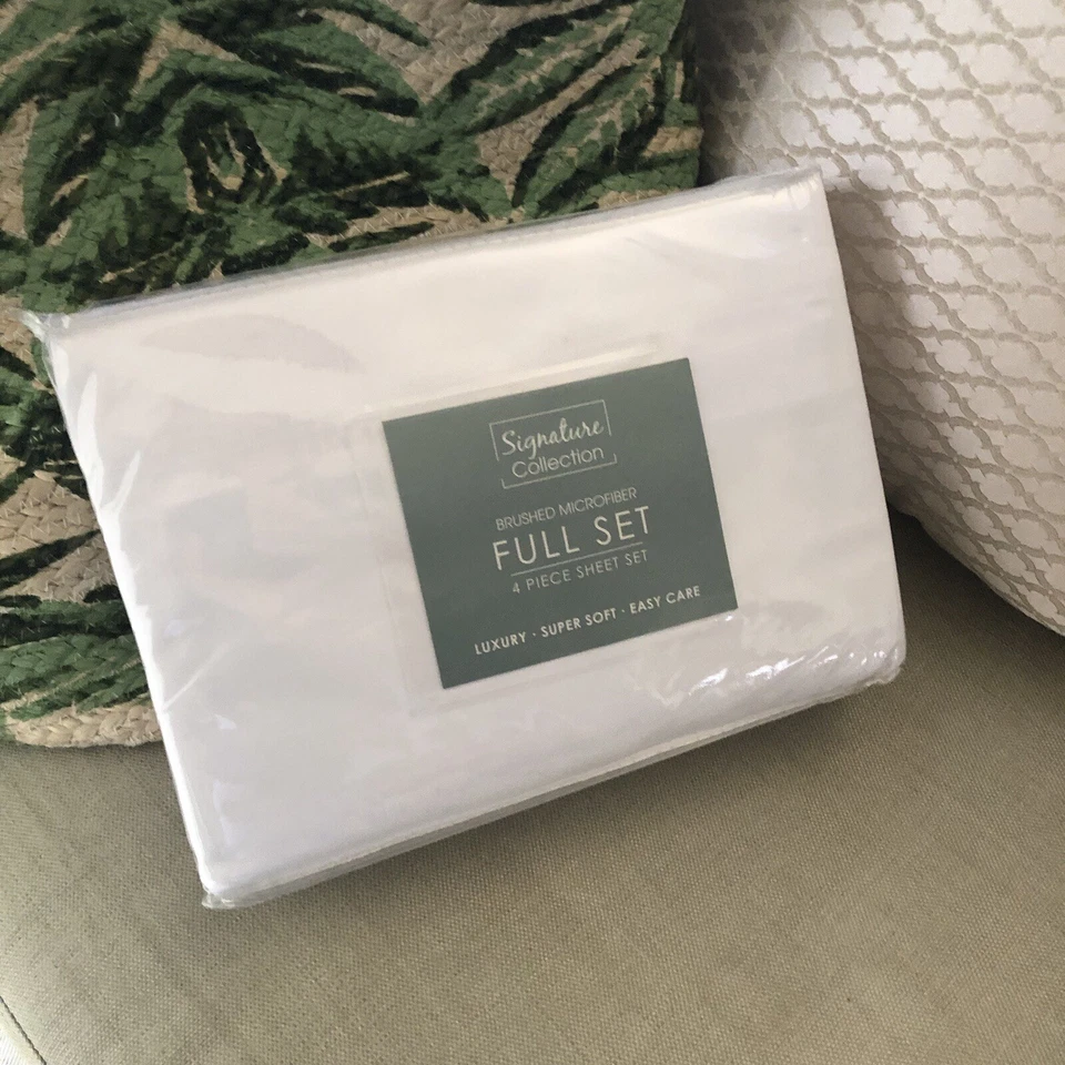 Signature Collection Bed Linens 4-pc Flat Fitted Pillow Cases New White Full Set - Image 3 of 4
