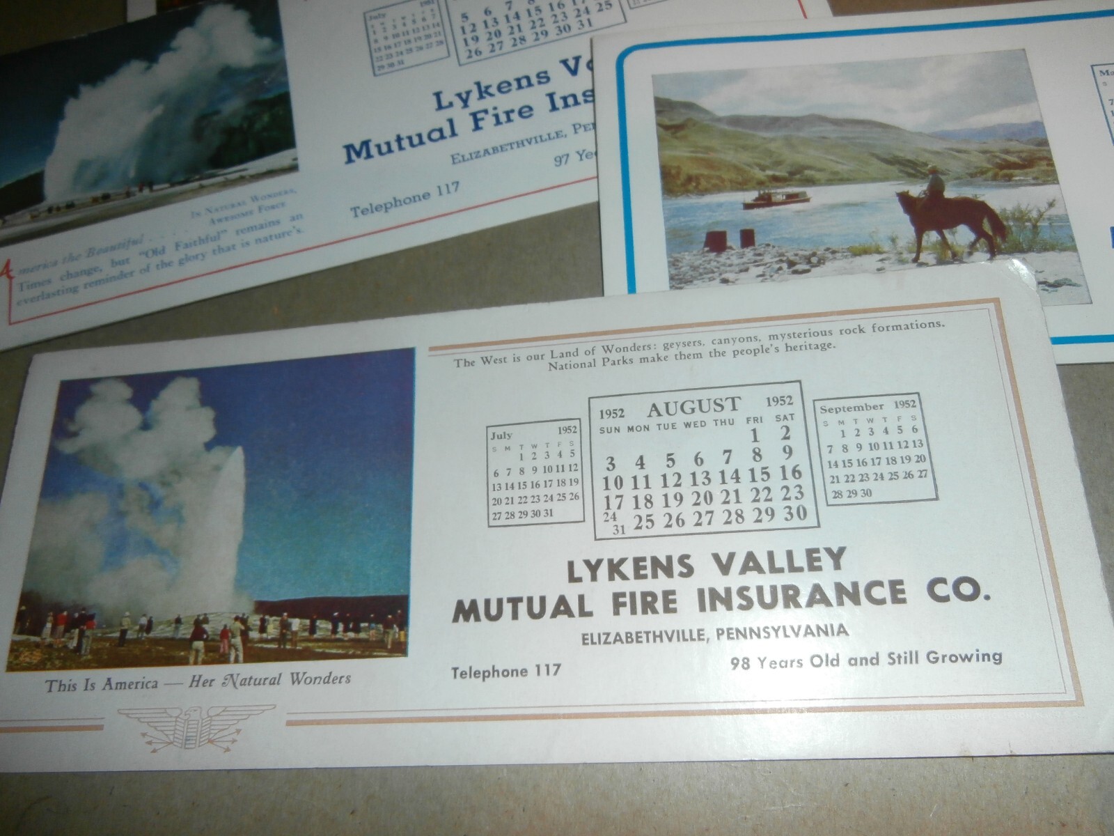 4 Vintage Lykens Valley Fire Insurance Co Elizabethville PA Calendar