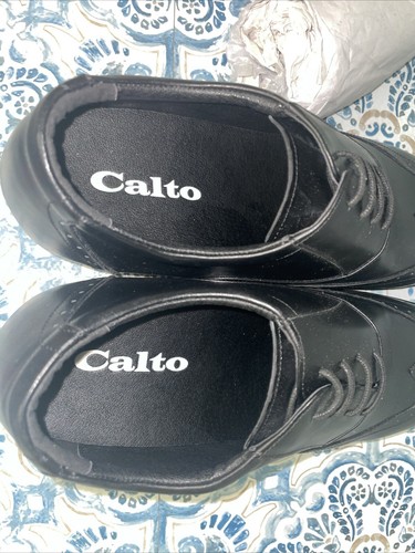 CALTO Men's Invisible Height Increasing Elevator Black Leather Lace-up Shoes - Picture 8 of 9