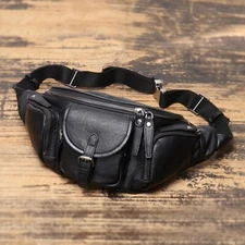 Mens Genuine Leather Fanny Pack Waist Bag Multi-Pocket Crossbody Travel Belt Bag