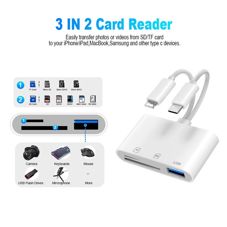 3 in 1 USB C Micro SD Kartenleser SD Karten Adapter für iPhone Laptop Tablet - Bild 2 von 4