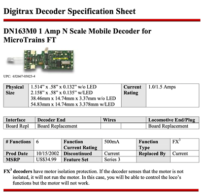 Digitrax DN126M2 1.5 Amp Series 6 Board Replacement Decoder