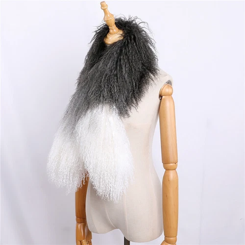 Women Real Mongolian Lamb Fur Scarf Shawl Double Side Lamb Neckerchief Wraps - Picture 14 of 28