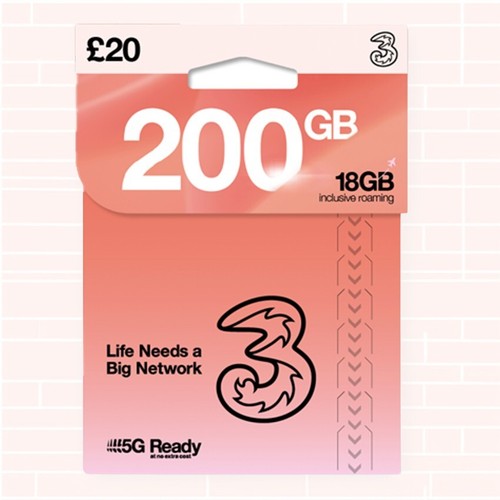 200GB Data + UNLIMITED UK Mins & Texts 5G Three Network SIM Card - NO CONTRACT - 第 1/11 張圖片