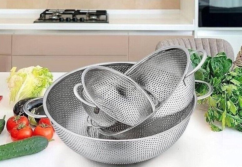 STAINLESS STEEL COLANDER DIFFERENT SIZES/PASTA STRAINER/RICE  DRAINER/VEGETABLES