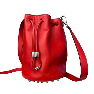 Alexander Wang Alpha Red Leather Bucket Bag Silver stud Designer