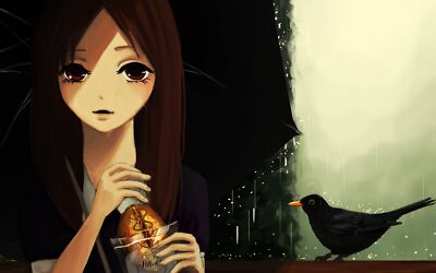 Anime girls manga birds animals face redhead looking at CCG Gaming Mat Desk