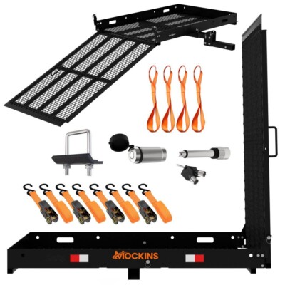 Mockins 48x28.5x4.5'' Hitch Mount Rack w/ Ramp | 500 lbs Mobility Carrier Basket
