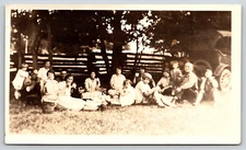 VINTAGE OLD OUTDOOR PHOTO PICTURE FAMILY PICNIC MEN WOMEN CAR FOOD KIDS BOY GIRL