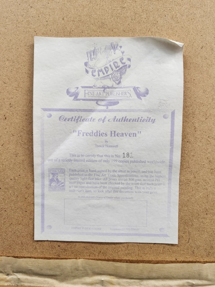 "Freddie's Heaven" de Trevor Horswell, #181/199, prueba enmarcada/firmada con certificado de autenticidad  Foto 3 de 4