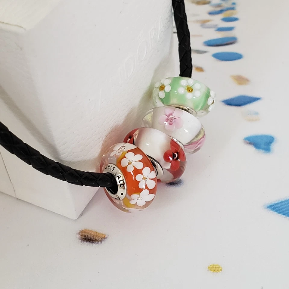 Set Of 4 New Pandora Authentic Murano Flowers Charms  - Image 3 of 4