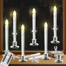 2/6/10/20Pcs Flameless Taper Candles LED Window Candles w/ Remote & Suction Cup