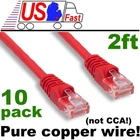 Lot10pcs/pack PURE COPPER! (notCCA) 2ft RJ45 Cat5e Ethernet Cable/Cord/Wire {RED