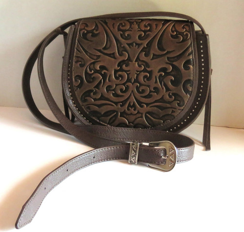 Catchfly Studios Saddle Bag Purse Crossbody Embossed Design Western Fringe Brown