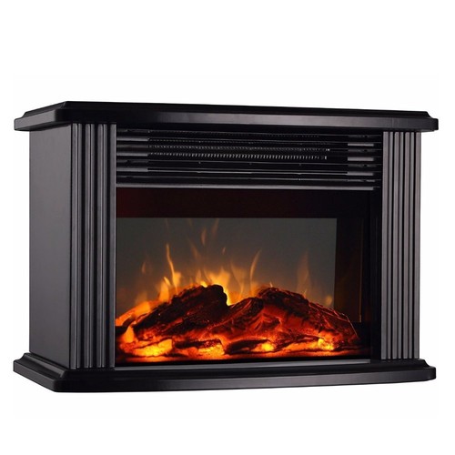 1500W Mini Electric Fireplace Tabletop Portable Heater,14'' (Black, Metal)