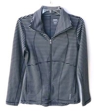 REEBOK Women's Athletic Jacket Black Gray Zip, Striped, PLAYDRY Sz S - MINT