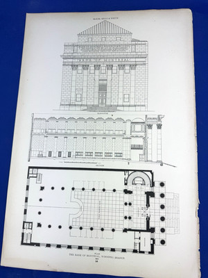 1925 Architectural Plan Print - Bank of MONTREAL, Winnipeg Branch