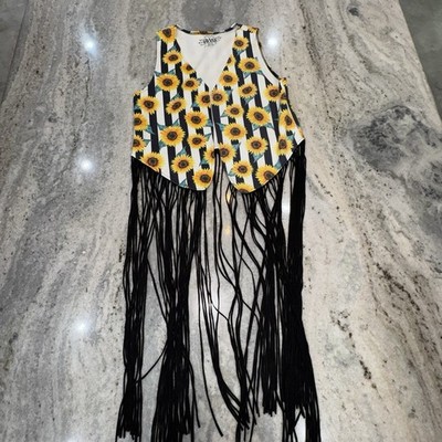 Crazy Train Women s Medium Sunflower Vest Fringe Tassel Boho Western Festival