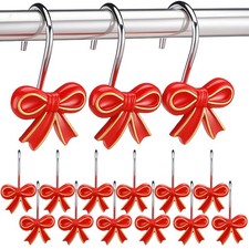 12 Pcs Red Bow Knot Shower Curtain Hooks Bow Resin Shower Curtain Hook with R...