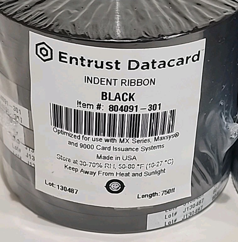 Entrust Datacard Indent Ribbon  804091-301 Black 750FT. (4) 10 Packs 40 Total 