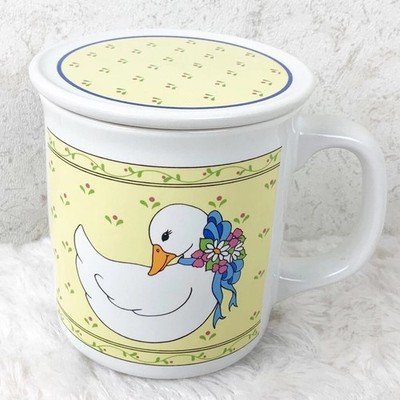 Vintage Giftco Happy Thoughts Duck Goose Mug Coaster In Box Floral Cottagecore