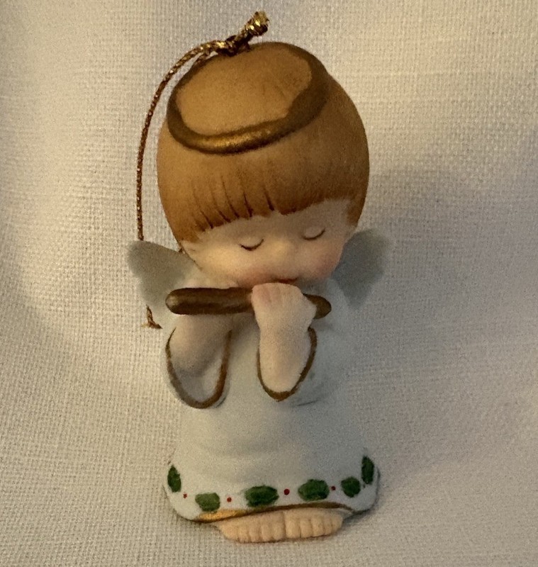 Vintage Gorham Porcelain Angel Cherub Ornament 1986 Christmas Flute