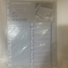 Ikea Minnen Napen Crib Quilt Duvet Cover and Pillowcase Blue Gray Leaf Stripe
