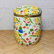 BLOOM RITE CERAMIC CANISTER FLOWERS & GOLD TRIM 4 1/2" Tall