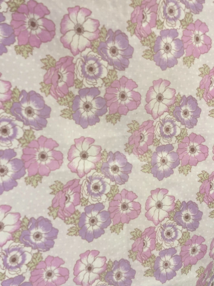 Vintage Cotton Pillowcase White Purple Retro Florals 1970s Camper Caravan - Image 4 of 4