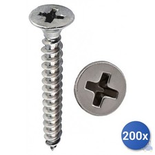 200X Vis Autoperceuses Inox A2 Aisi 304 Tête Plate Croix E-100 3,5X38