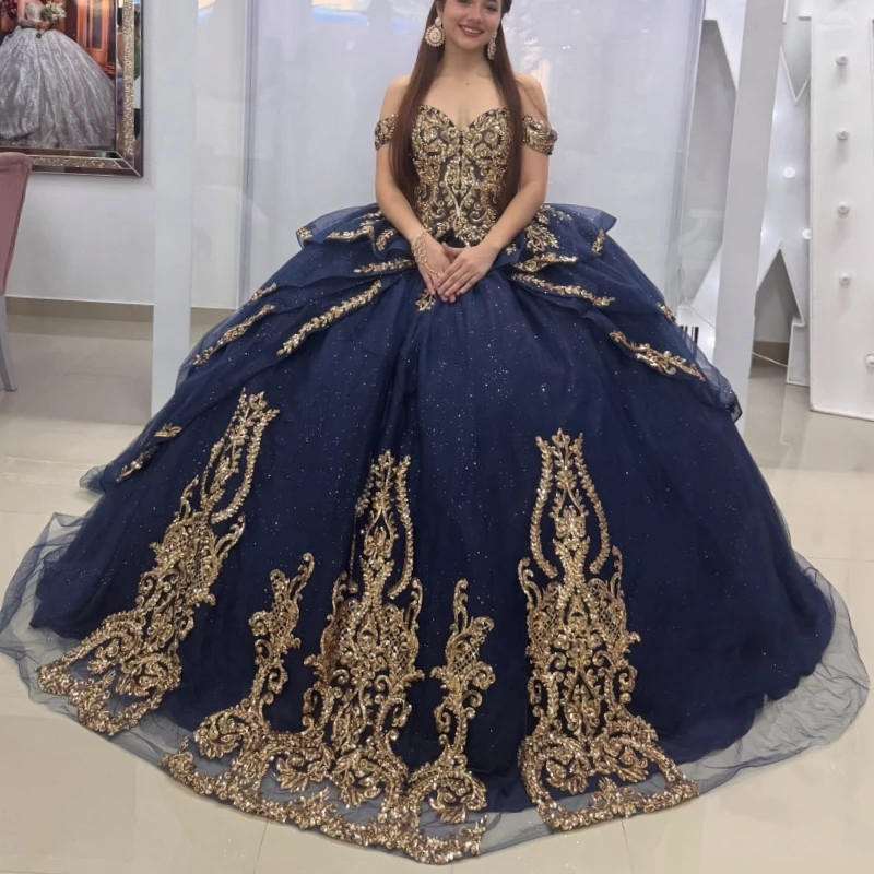 lace and beads navy dress Navy Short Sleeve Beaded Floral Embroidery Gown main image 0